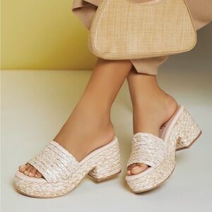 Braided Raffia Slip On Chunky Heel Mules Holiday Vacay Vibe For And Summer Shoes